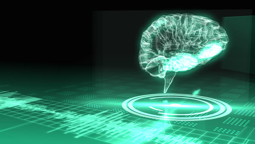 Revolving brain graphic with interface with surgery clips on green background | Shutterstock HD Video #6877741