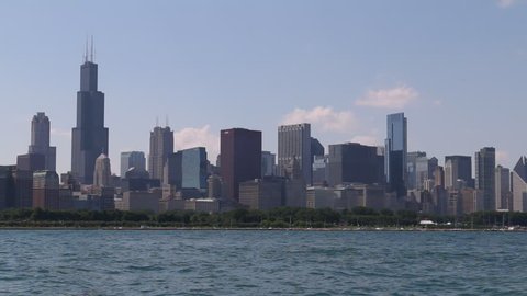 Chicago skyline with boats. Lake Michigan 1080p scenic beauty shots. Shot on July 13, 2014.