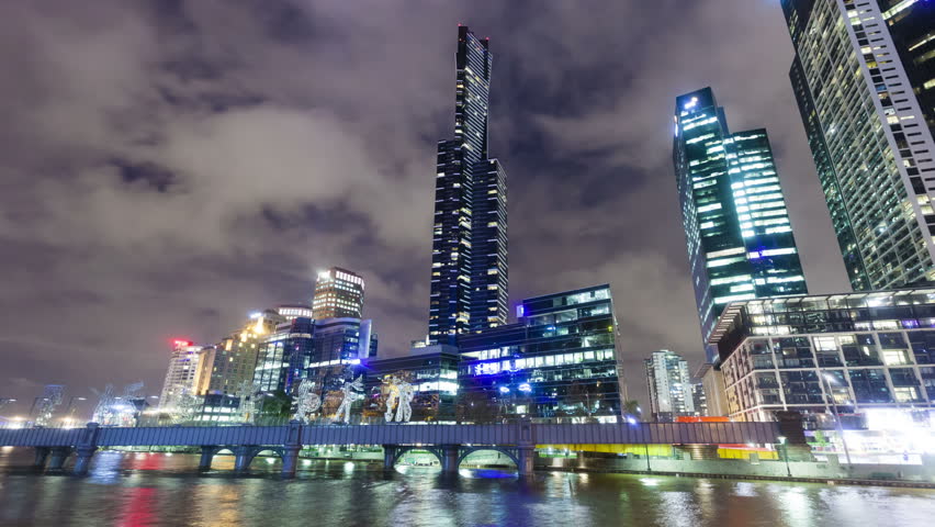 4k hyperlapse video of the skyscrapers in the Southbank precinct of Melbourne at night