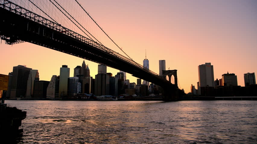 Wide time lapse of Lower manhattan and Brooklyn Bridge from Dumbo park | Shutterstock HD Video #6893371