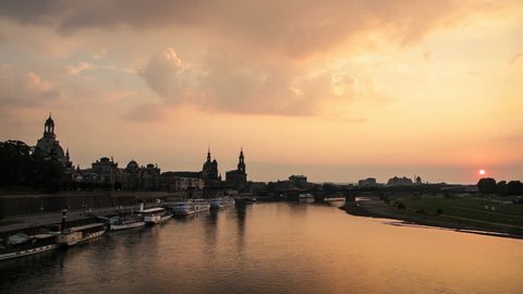 Picturesque Skyline of Dresden (Germany) at Sunset