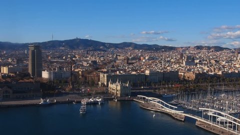 Aerial view of the Port Vell in Barcelona, Catalonia, Spain