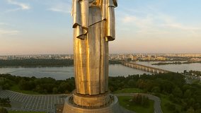 Kiev City - the capital of Ukraine. Kyiv. Mother Motherland, The monument is located on the banks of Dnieper River. Kiev, Ukraine Aerial view 1080 video footage. 