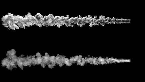 rocket trail smokes with two different densities, soft and very dense, isolated on black background, with alpha, ready for compositing (hd, high definition, 1920x1080, 1080p)