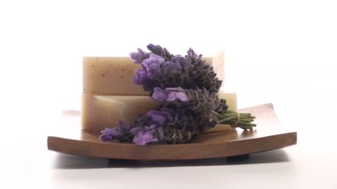 Herbal soap lavender and rosemary isolated on white zoom V2