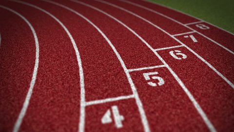 Animation of a 200 meter athletics running race in real time from a Point of View camera with shallow depth of field. Duration of race and number of strides are equivalent to an Olympic performance.