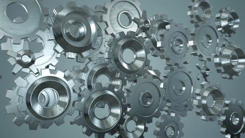 Rotating metallic gearwheels – animated in 3d
