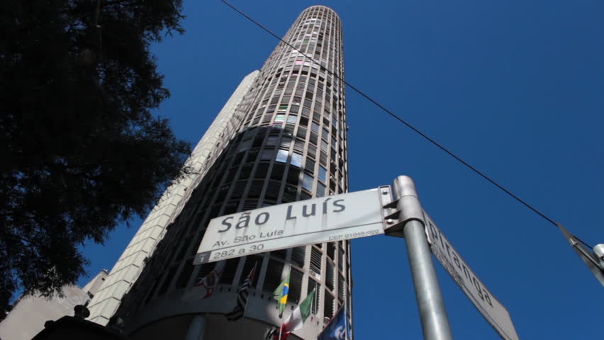 Intersection Sao Luis Avenue and Ipiranga Avenue with Edificio Italia in the background. Edificio Italia, Italy Building, is the 2nd tallest building in Sao Paulo city, Brazil