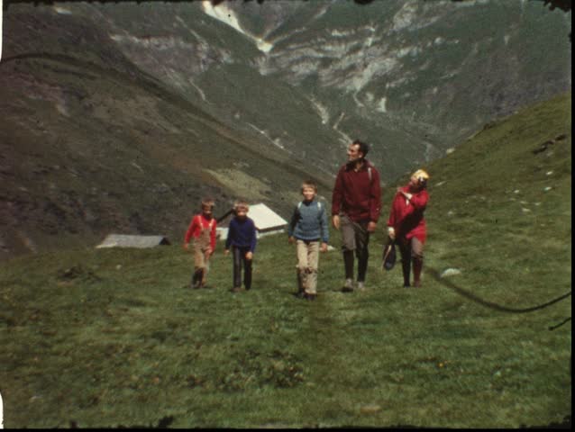 Family hike in the mountains (vintage 8 mm film) | Shutterstock HD Video #694108