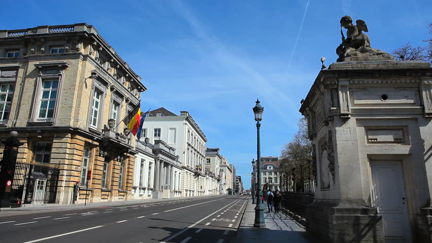 Palais de La Nation (left) and Parc de Bruxelles (right) located at Rue de La Loi, Brussels, Belgium, on 14 April 2013.