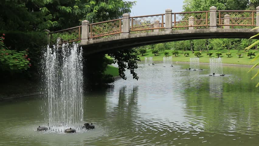 Fountain water in lake at Bangkok Thailand