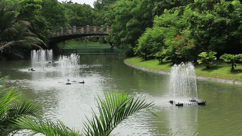 Fountain water in lake at Bangkok Thailand