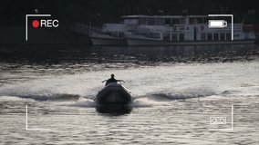 Man in a motorboat on the river