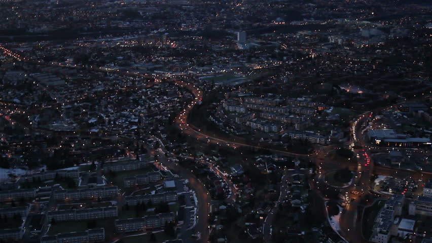 Aerail view over Trondheim, Norway, at dusk.