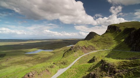 Time lapse of the beautiful quiraing range of mountains in isle of skye, scotland on sunny day. this is a super high quality 4k version at 4096x2304
