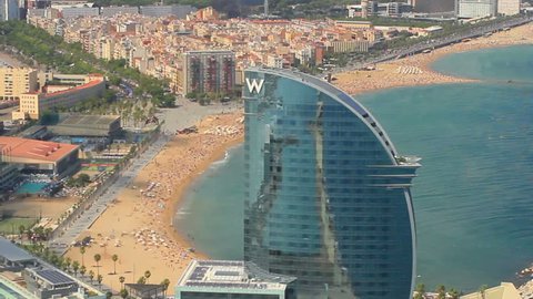 BARCELONA, SPAIN, AUGUST 2013 Aerial View of the W hotel in Barcelona, Spain.