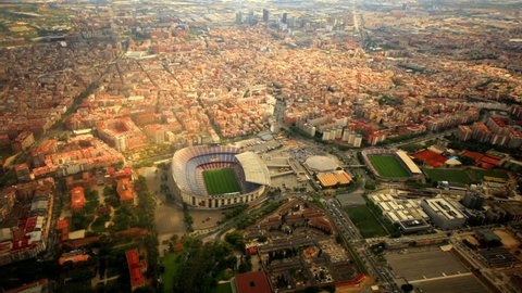 BARCELONA, SPAIN, AUGUST 2013 Aerial view over Camp Nou, Barcelonas famous football stadium.