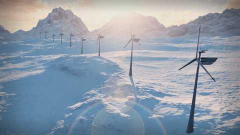(1152b) Electricity Wind Turbines Farm Power Clean Alternative Energy Winter Snow LOOP.  Stock Video