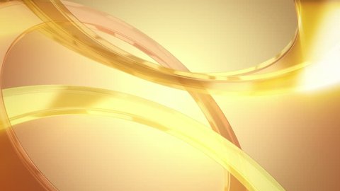 Loop animation of gold shining 3D glass rings. Modern background of smooth curves with light rays, highlights and reflections. Could represent a Golden Wedding (50th Anniversary). In 4K ultra HD.