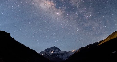 4K Timelapse Movie of Everest mt with Milky Way. from Tibet, China