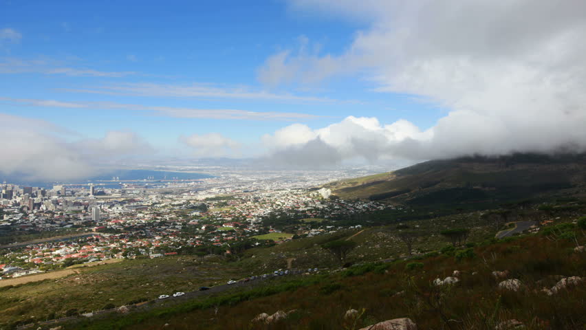 time-lapse of cape town city and table mountain landscape