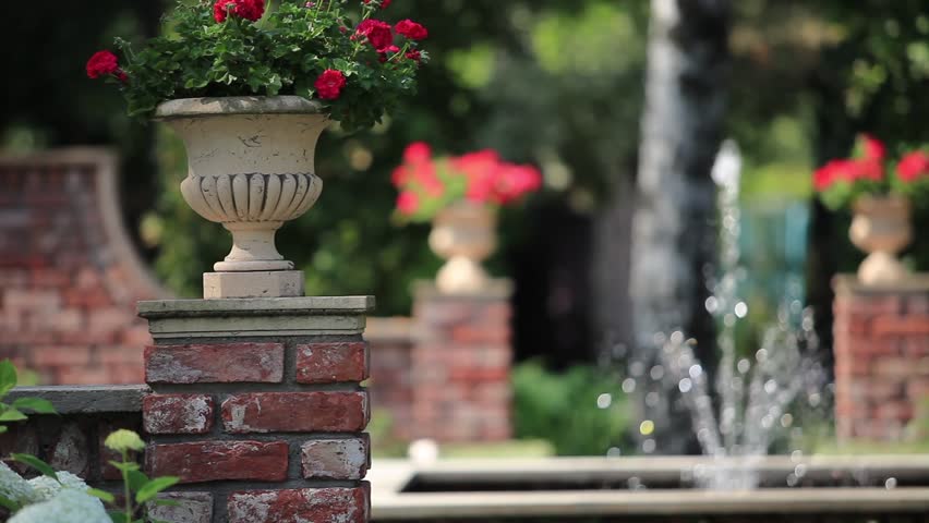 spray fountain in the rose garden Loop ready File soft focus