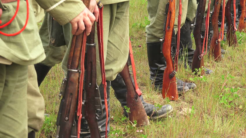 The guard of Russian soldiers. The first world war. WWI. 1914-1918. Shot in 4K (ultra-high definition (UHD)), so you can easily crop, rotate and zoom, without losing quality! Real time.