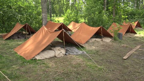 Military tent camp. The first world war. 1914-1918. Shot in 4K (ultra-high definition (UHD)), so you can easily crop, rotate and zoom, without losing quality! Real time.