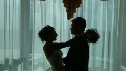 Silhouette of a Newlywed Couple Stock Video