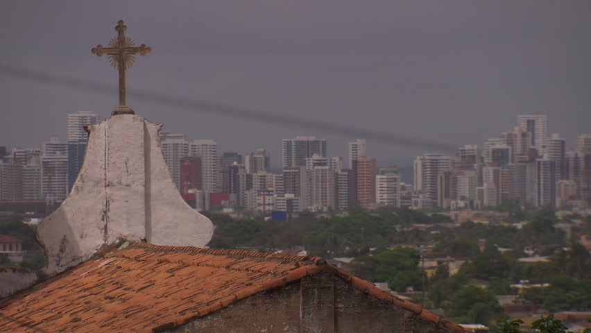 Rooftops in Recife, Brazil with city in backdrop
