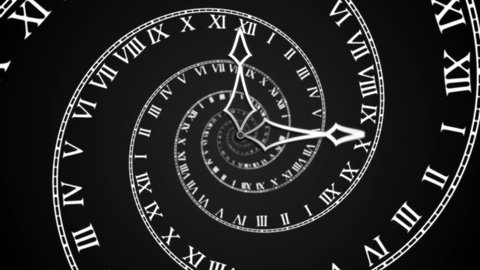 Black Spiral Clock loop (HD) Looping animation symbolizing losing track of time. With a spiral clock turning on black background. Full HD animation generated in smooth progressive frames.