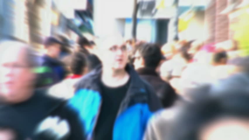 Warp effect time lapse of crowded streets flooded with people in Vancouver,