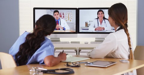 Team of diverse medical doctors having a video conference