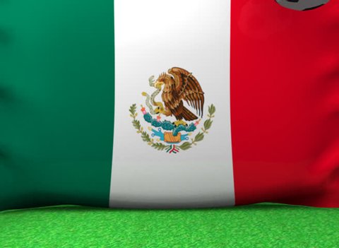 Football ball jumps on Mexico flag background