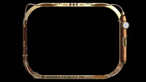 3D STEAMPUNK TV SCREEN FRAME. Ideal for Science fiction movies, TV shows, intro, news, commercials, retro, steampunk, broadcast related projects. Includes ALPHA MATTE for easy background replacement.