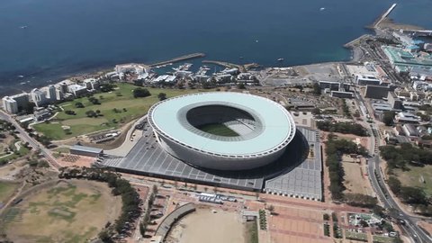 Aerial footage of Green Point Stadium Cape Town in South Africa