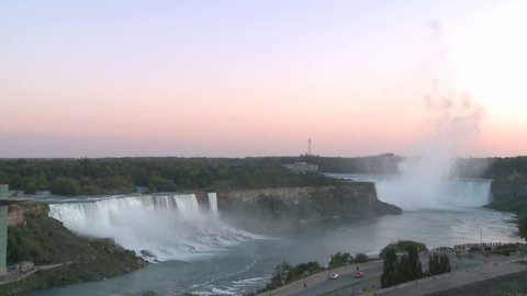 The great Niagara Falls viewed from the canadian side at sunrise
