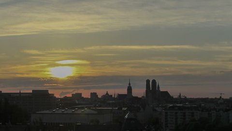 Timelapse Munich Skyline Sunset with Frauenkirche Cathedral