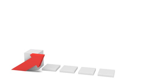 3d White bar graph with red arrow on white. Grow, chart, business concept