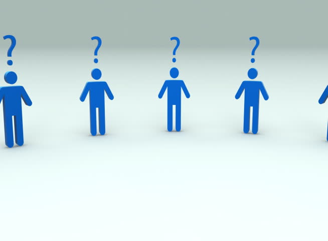 human symbols with question marks above head concept loopable 3d animation - NTSC