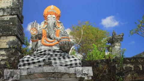 Ganesha the Hindu Elephant Deity at a Balinese Temple (Cloud Lapse)