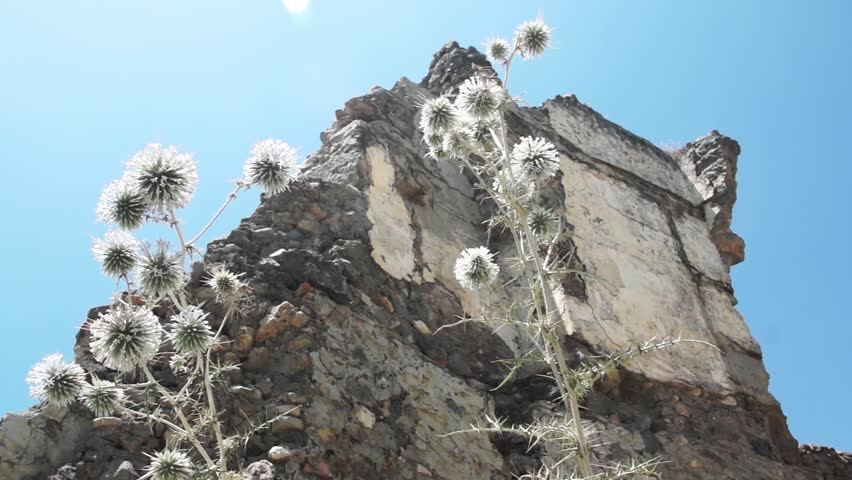 Low Angle shot Crumbling House in Remote Eastern Village - Kayaköy in Turkey.