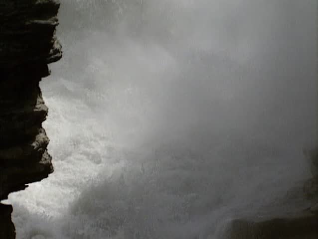 Athabasca Falls - close up water falling into the gorge. Jasper National Park, Canada