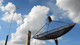  Satellite dish and Television aerials with the movement of cloud background, High Definition 1920x1080 Video Format.