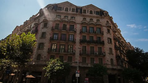 BARCELONA, SPAIN, AUGUST 2013 Sliding timelapse of partment building in Barcelona, Spain.