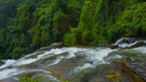 Video 1080p - Panorama of waterfalls in the rainforest. Thailand