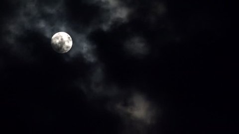 Ultra HD 4K Full Moon in Clouds on Sky Night View Moon Light, Evening Background