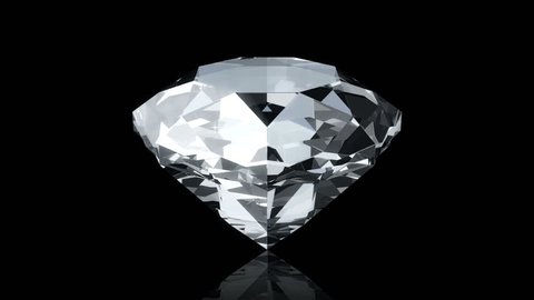 Animation of slowly rotation single perfect diamond with glossy mirror surface with sparkling highlights on colorful shine background. Silver color. Animation of seamless loop.