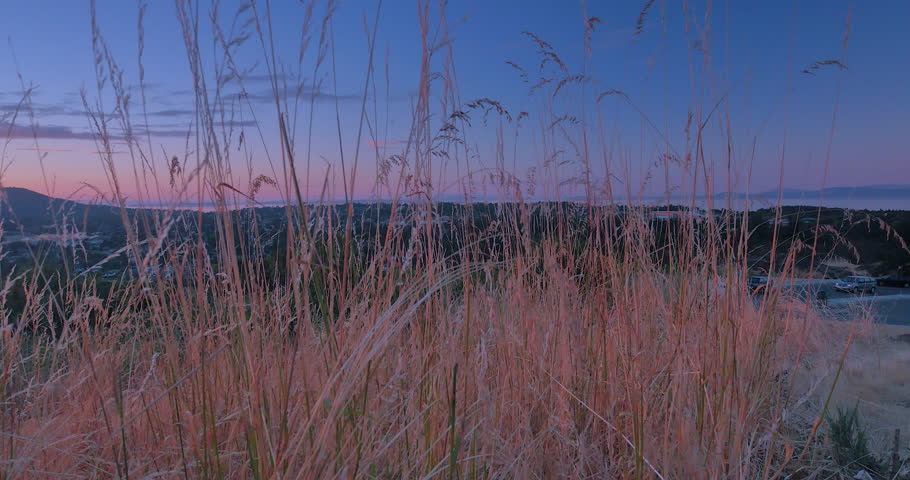 Purple Sunset, Grassy Hill Top, Crane Shot