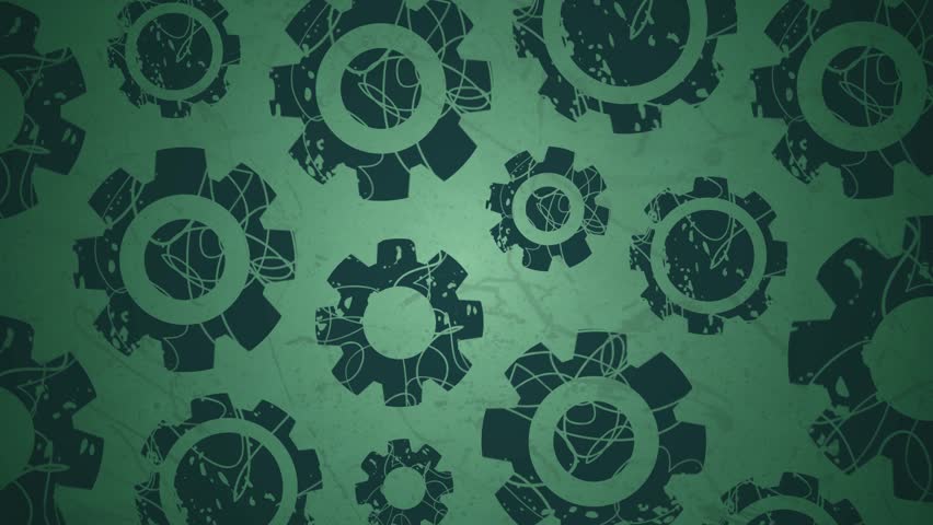 Rotating graphic cogs on green